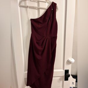 Lulus One-Shoulder Burgundy Dress